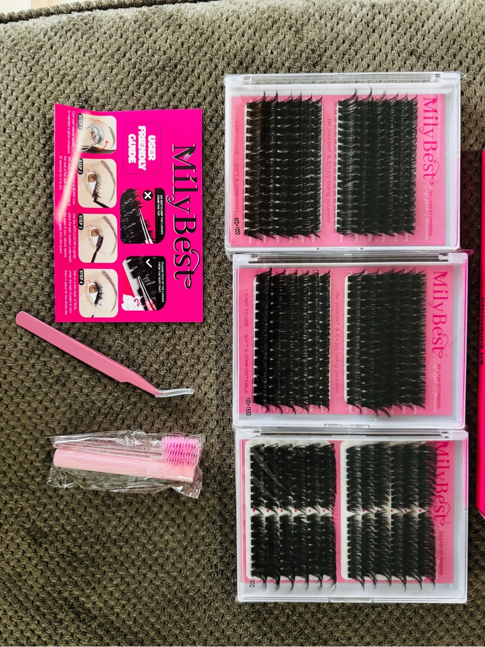 MilyBest DIY Eyelash Extension clusters D curl full thick black 3 trays TikTok